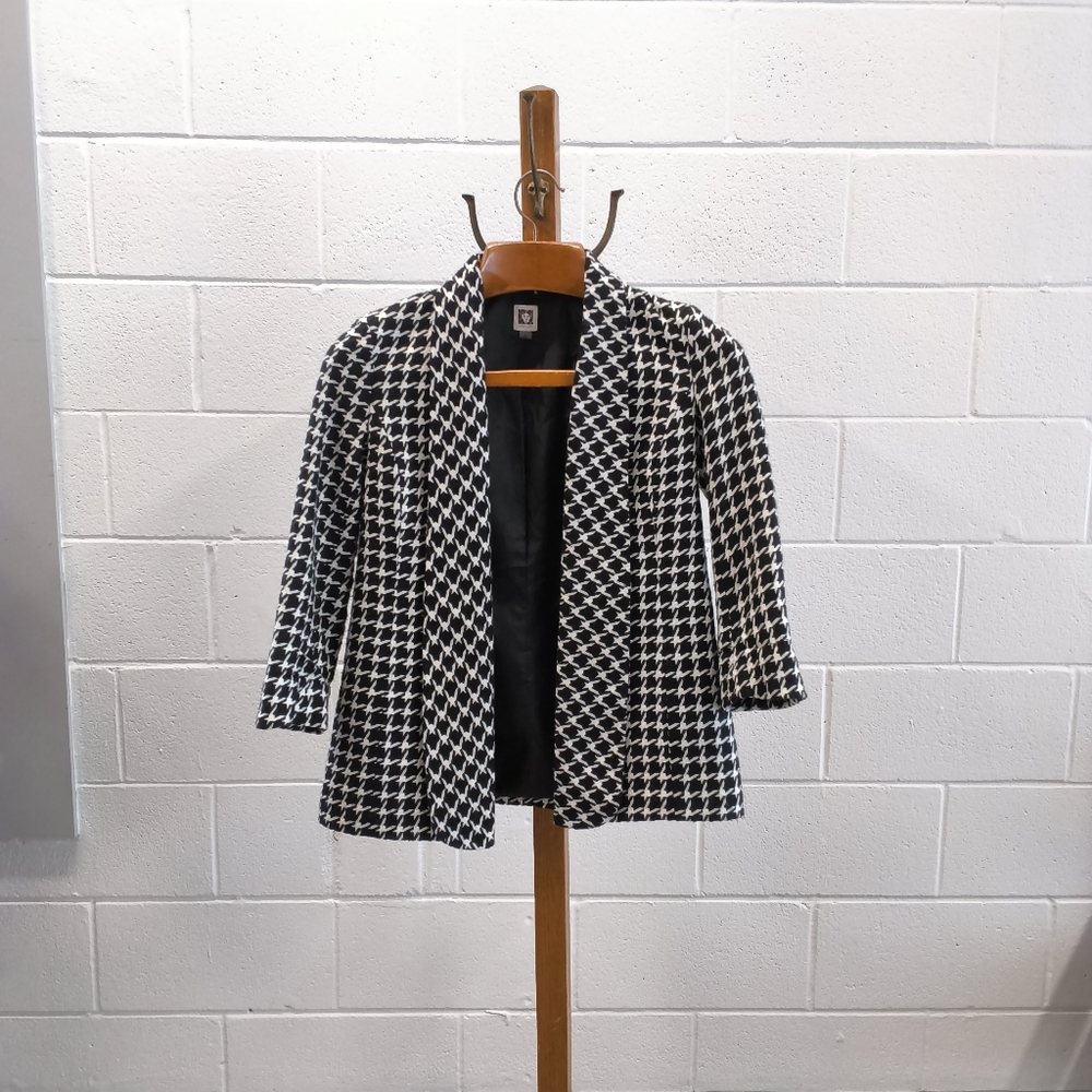 Anne Klein Women's Open-Front Houndstooth 3/4 Sleeve Blazer